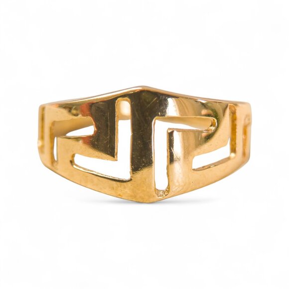 14k Gold Greek Key Band Ring – Size 7.25 - Picture 1 of 11